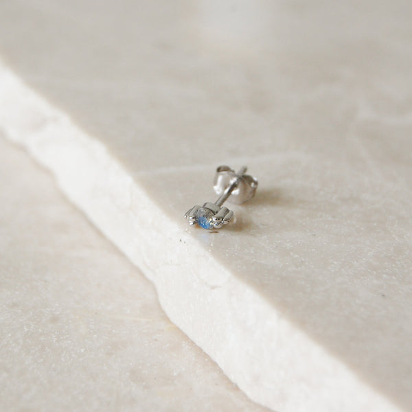 Labradorite Beaded Stud Earrings Pair Sterling Silver on marble surface