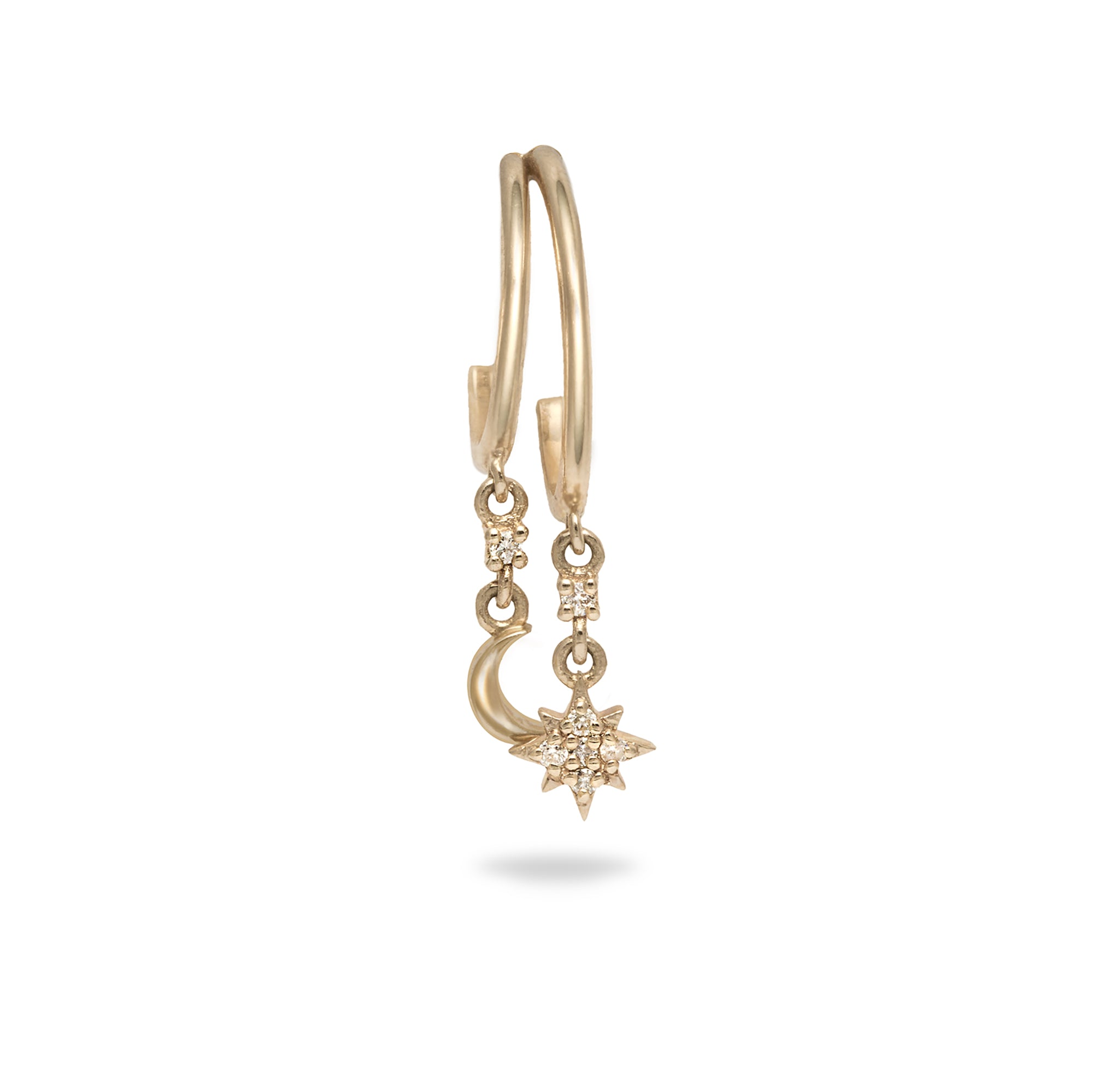 Diamond celestial Hoops 9k Gold on white background