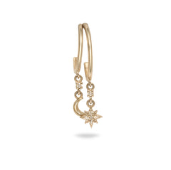 Diamond celestial Hoops 9k Gold on white background