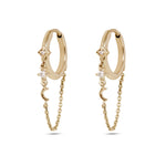 gold huggies with starrs and moon on white background