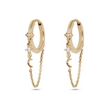 gold huggies with starrs and moon on white background