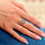 model wearing solid gold rings including the Diamond Open Ring 9k Gold