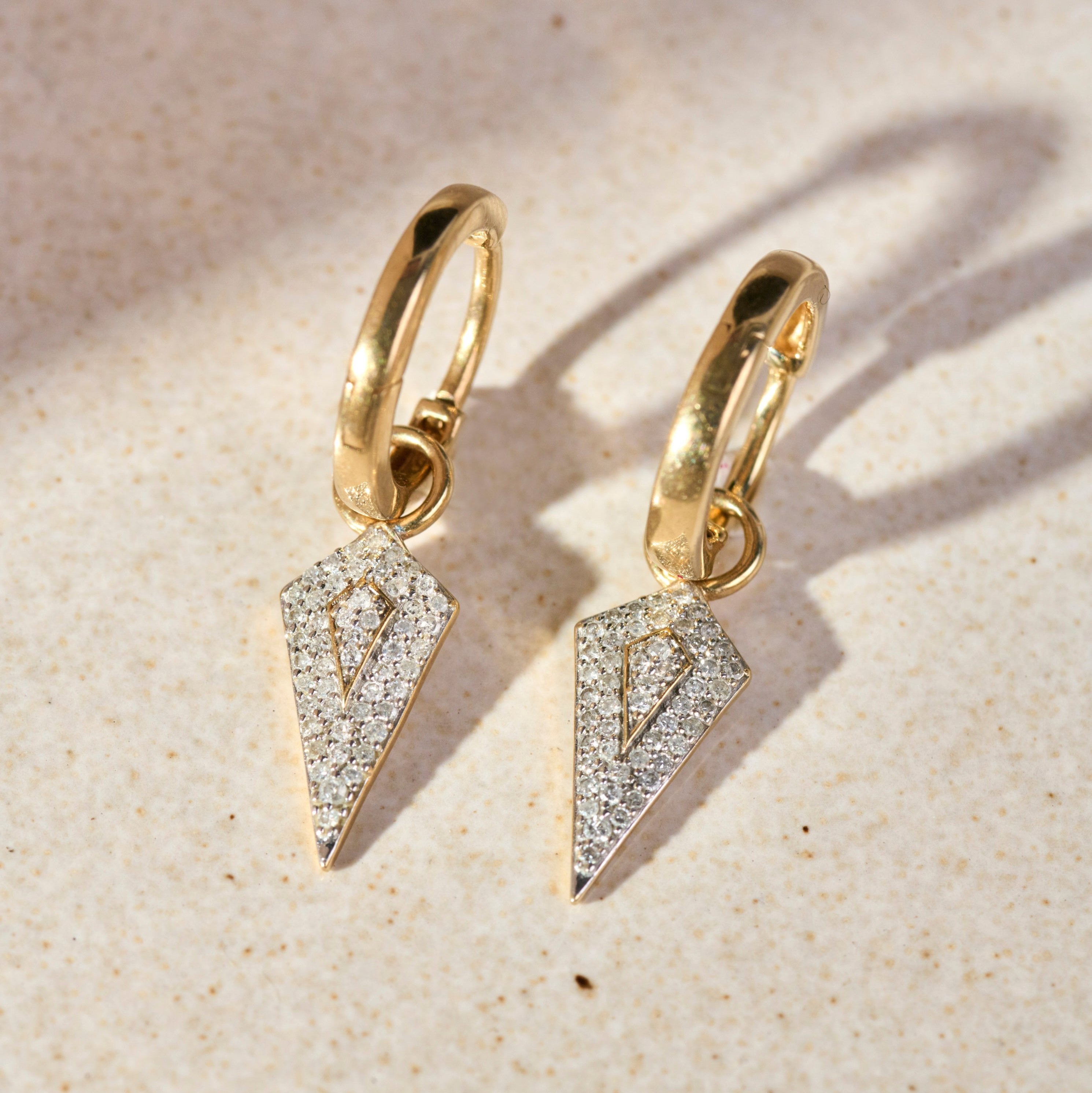 Diamond Rhombus Hoop Earrings 9k Gold on hard surface