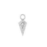 white gold earring charm with diamond-like stones on a white background