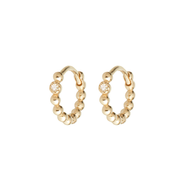 Mini Diamond Beaded Huggie Hoop Earring Pair 9k Gold