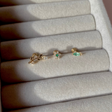 close up of new solid gold flat back earrings including the Emerald Marquise Beaded Flat Back Earring 9k Gold
