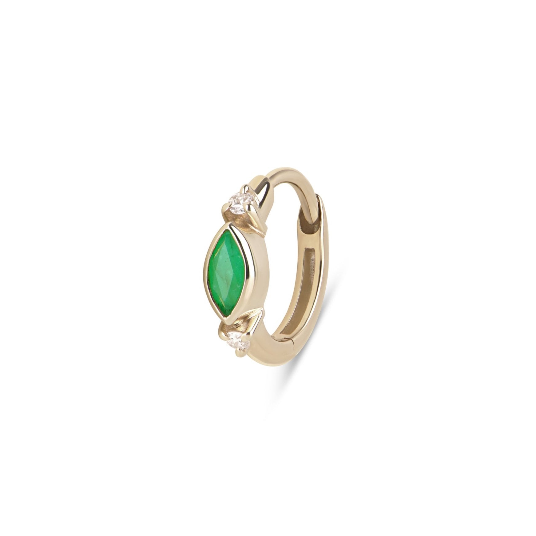 emerald huggie hoop solid gold