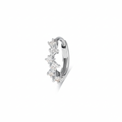 Scattered Diamond Huggie Hoop Earring 9k White Gold on white background