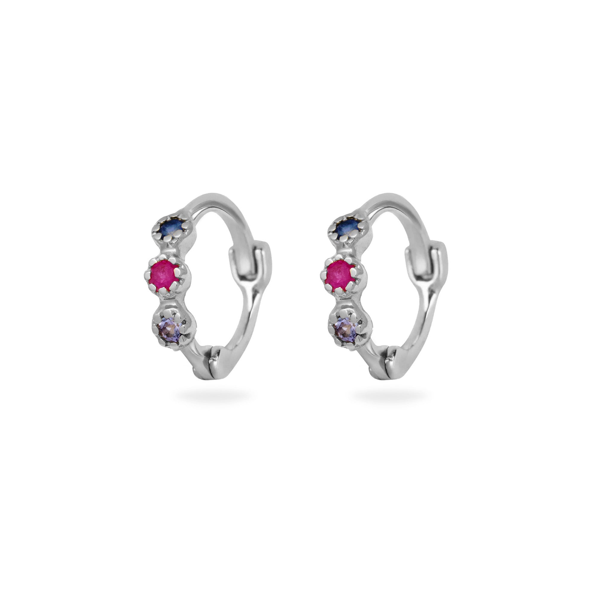 gemstone silver earrings on white background