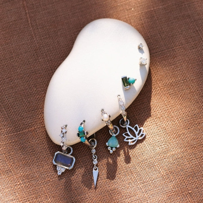 Amazonite Beaded Earring Charm Sterling Silver on silver ear stack