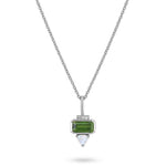 silver green necklace on white backround