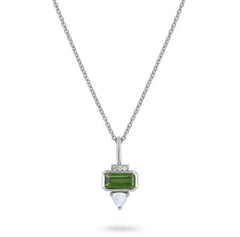 silver green necklace on white backround