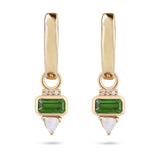 Green Tourmaline, Diamond & Moonstone Hoop Earrings 9k Gold