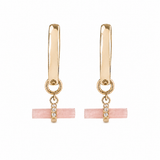 Guava Quartz T-Bar Hoop Earrings 9k Gold