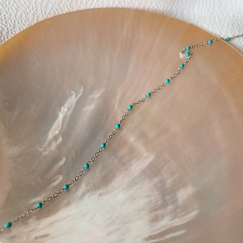 16" Turquoise Enamel Chain Sterling Silver
