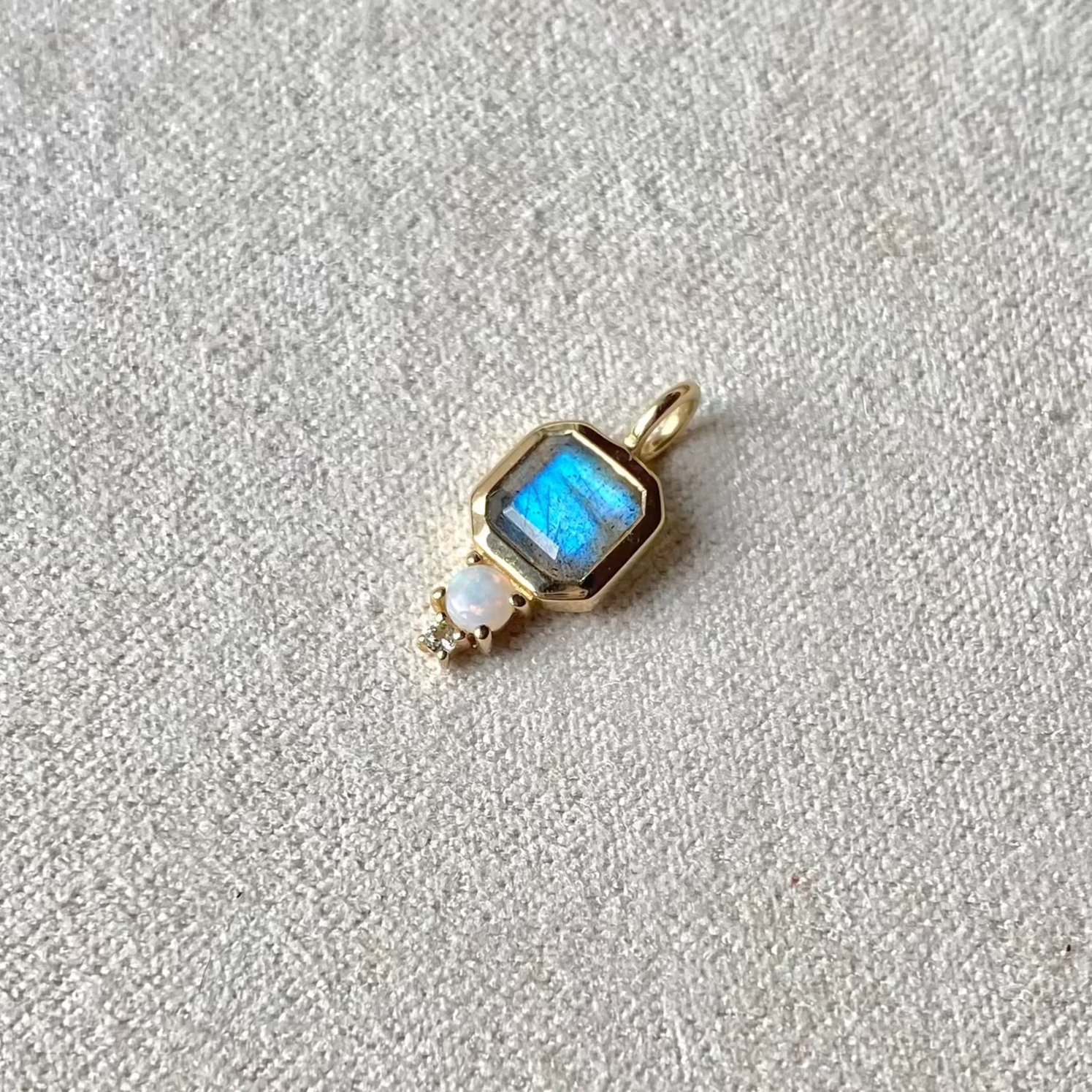 Labradorite, Diamond & Opal Pendant 9k Gold Sample