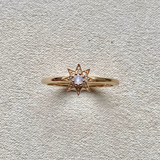 Moonstone & Grey Diamond Star Ring 9k Gold Size M Sample