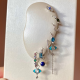 Moonstone & White Sapphire Eye Chain Earring Charm Sterling Silver Sample