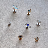 Opal & White Sapphire Flat Back Earring 14k White Gold Sample