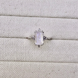 Rectangle Moonstone & White Sapphire Ring Sterling Silver Sample Size k