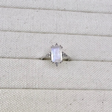 Rectangle Moonstone & White Sapphire Ring Sterling Silver Sample Size k