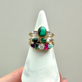Malachite, Tanzanite & Diamond 9k Gold Ring Size M Sample