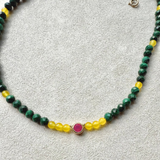 Malachite, Citrine & Pink Quartz Beaded Necklace 9k Gold Sample