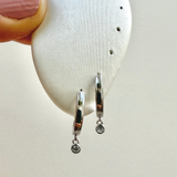 Lab Diamond Solitaire Charm Hoop Earrings Sterling Silver Sample Pair