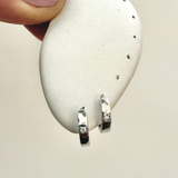 Cubic Zirconia Set Wide Hoop Earrings Sterling Silver Sample Pair