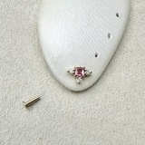 Pink Tourmaline & Diamond Square Flat Back Earring 9k Gold Sample