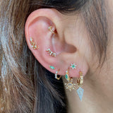 Diamond & Emerald Flower Flat Back Earring 9k Gold