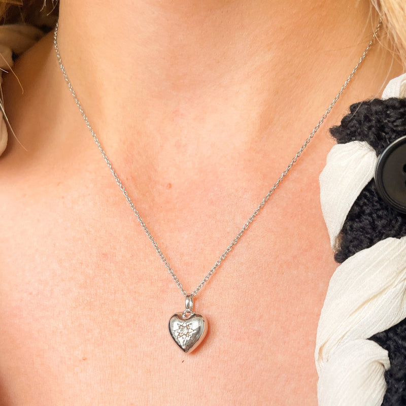 Limited Edition Labradorite & White Sapphire Heart Pendant Sterling Silver