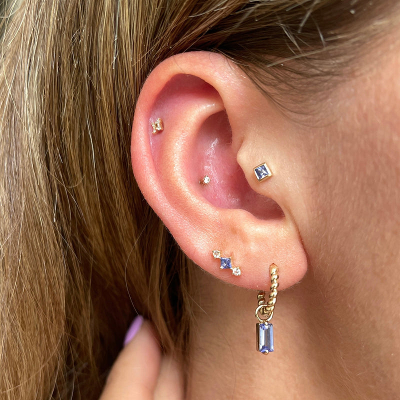 Tanzanite Square Flat Back Earring 9k Gold