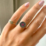 Sapphire & Ruby Pavé Disc Ring 9k Gold