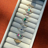 Moonstone & Grey Diamond Star Ring 9k Gold Size M Sample