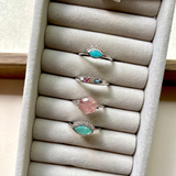 Large Amazonite & White Sapphire Eye Ring Sterling Silver Sample Size M