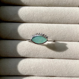 Large Amazonite & White Sapphire Eye Ring Sterling Silver Sample Size M