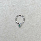 Tanzanite & Emerald Geo Daith Hoop Earring 9k White Gold Sample