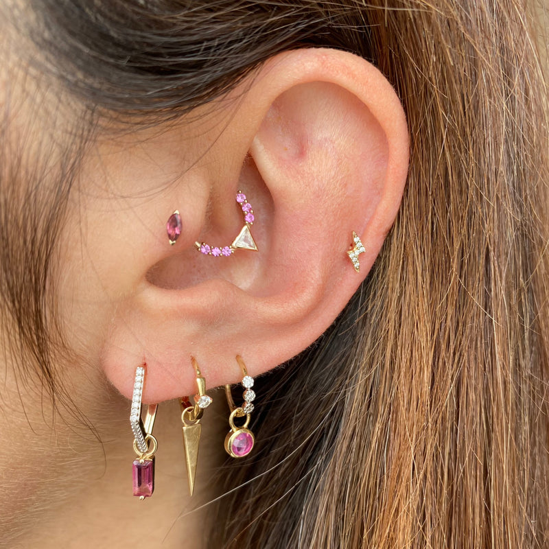 Moonstone & Pink Sapphire Daith Hoop 9k White Gold