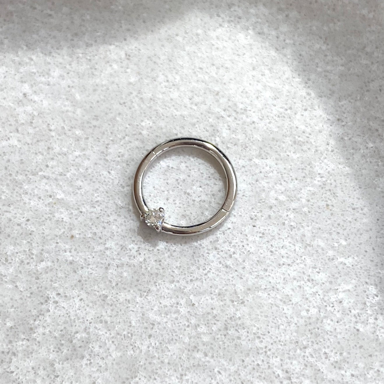 Diamond Solitaire Daith Hoop 9k White Gold