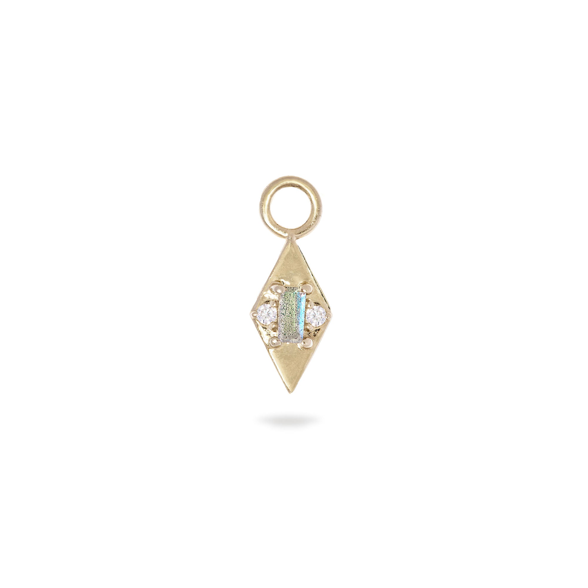 labradorite & diamond earring charms on white background