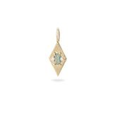 Gold pendant with a green gemstone on a white background