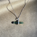 Labradorite T-Bar Pendant Sterling Silver on soft fabric