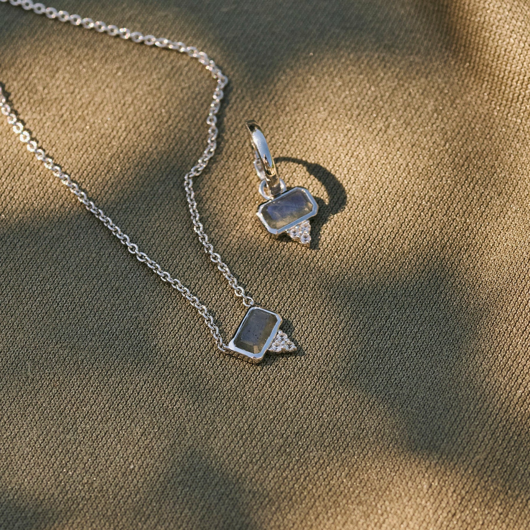Labradorite & White Sapphire Necklace Sterling Silver with matching earring
