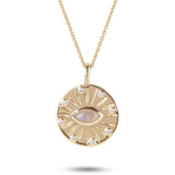 Labradorite & diamond Eye Necklace 9k Gold white background