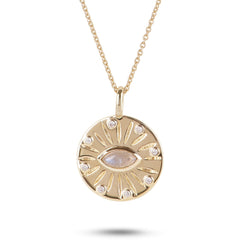 Labradorite & diamond Eye Necklace 9k Gold white background
