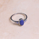 Lapis, Tanzanite & White Sapphire Ring Sterling Silver on hard surface