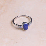 Lapis, Tanzanite & White Sapphire Ring Sterling Silver on hard surface