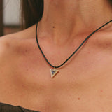 image of leather cord necklace with a triangle pendant