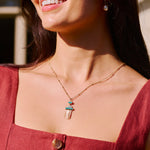 model wearing the Limited Edition Aztec Turquoise Necklace 9k Gold